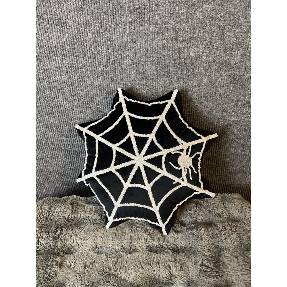 Brentwood Sherpa Spider web Plush Halloween Decor Pillow White and black Costco